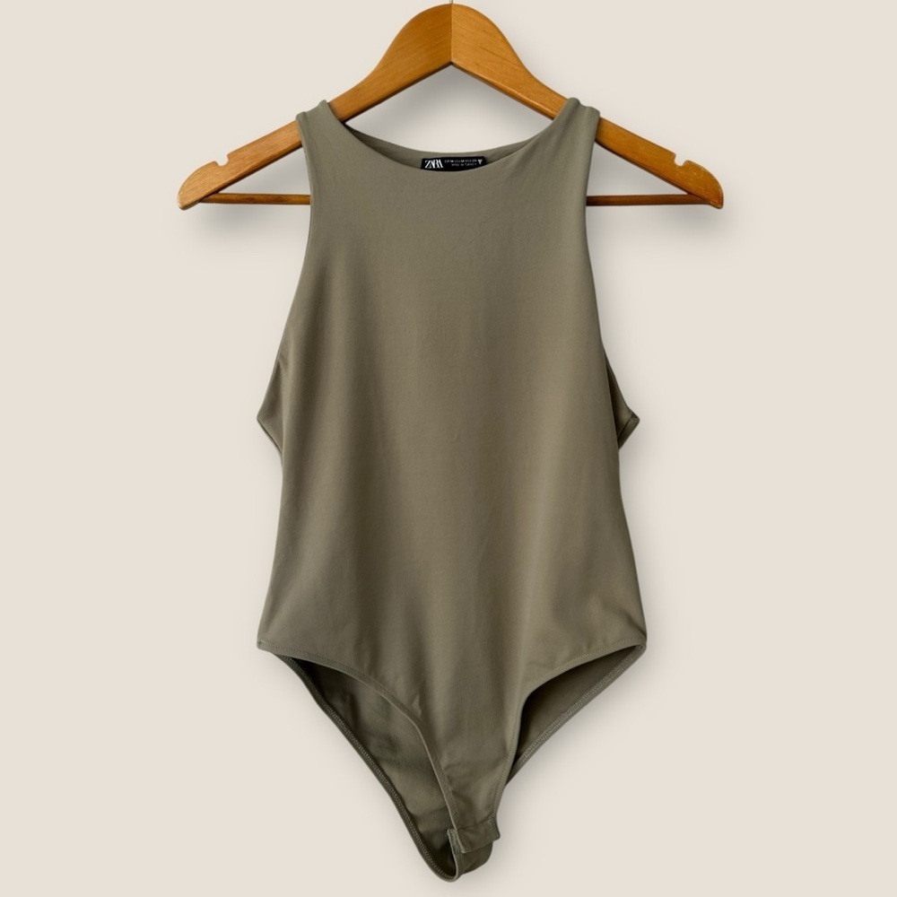Zara Khaki Sleeveless Bodysuit